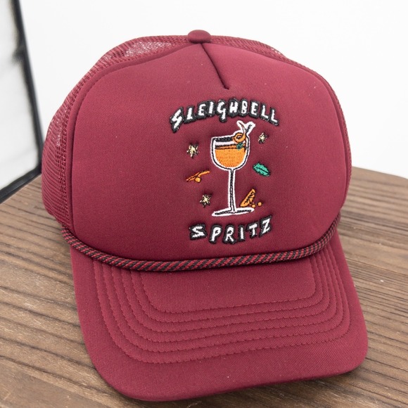 Anthropologie Other - Anthropologie Nephthys Illustrated Sleighbell Spritz Trucker Hat Burgundy NWT